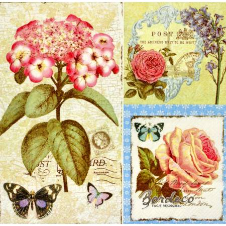 Serwetka decoupage seria OLD IHR obrazki z kwiatami 33x33cm